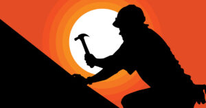 An illustration of a contractor with a hammer working in front of the sun | Oregon State University