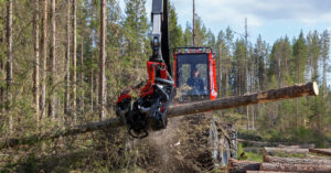 An image of Komatsu's 951 wheeled harvester featuring the upgraded C144 harvester head